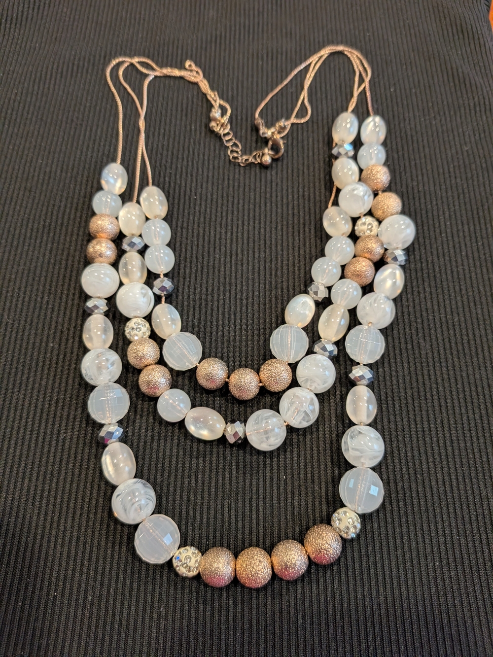N#4:   Layered White and Rose Gold Beaded Women's Necklace 12"